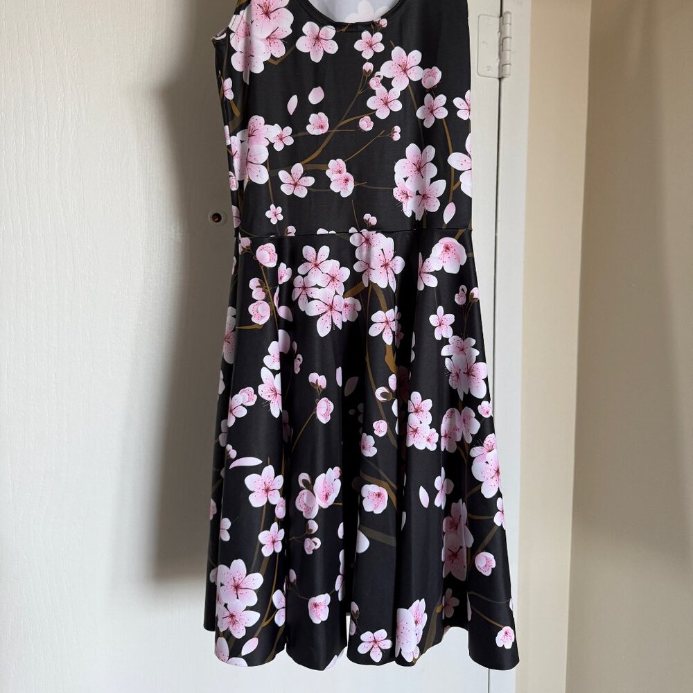 Blackmilk - Black Cherry Blossom Reversible Skater Dress, Size Small
